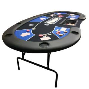 Mesa de póker "HARICOT BLUE" - con patas plegables - tapete de neopreno - 9 jugadores + crupier.