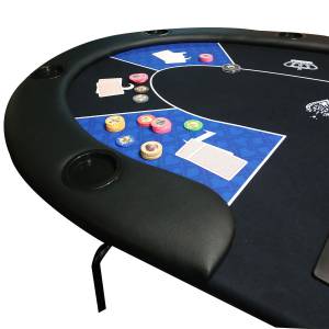 Table de poker "HARICOT BLUE" - avec pieds pliants - tapis jersey néoprène - 9 joueurs + dealer