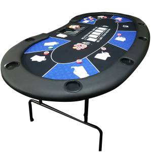 Tavolo da poker "HARICOT BLUE" - con gambe pieghevoli - tappetino in jersey di neoprene - 9 giocatori + dealer