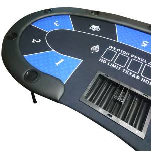 Pokerbord "HARICOT BLUE" - med fällbara ben - neoprenmatta - 9 spelare + dealer