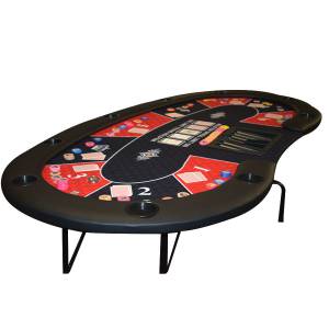 Mesa de póquer "HARICOT BLUE" - con patas plegables - tapete de neopreno jersey - 9 jugadores + repartidor