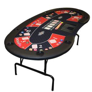 Pokerbord "HARICOT BLUE" - med fällbara ben - neoprenmatta - 9 spelare + dealer