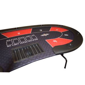 Mesa de póquer "HARICOT BLUE" - con patas plegables - tapete de neopreno jersey - 9 jugadores + repartidor