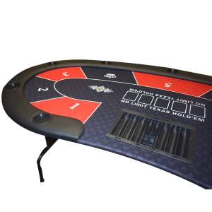 Mesa de póquer "HARICOT BLUE" - con patas plegables - tapete de neopreno jersey - 9 jugadores + repartidor