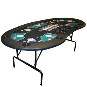 Pokerbord "HARICOT BLUE" - med fällbara ben - neoprenmatta - 9 spelare + dealer