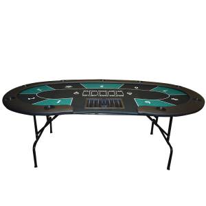 Mesa de póquer "HARICOT BLUE" - con patas plegables - tapete de neopreno jersey - 9 jugadores + repartidor
