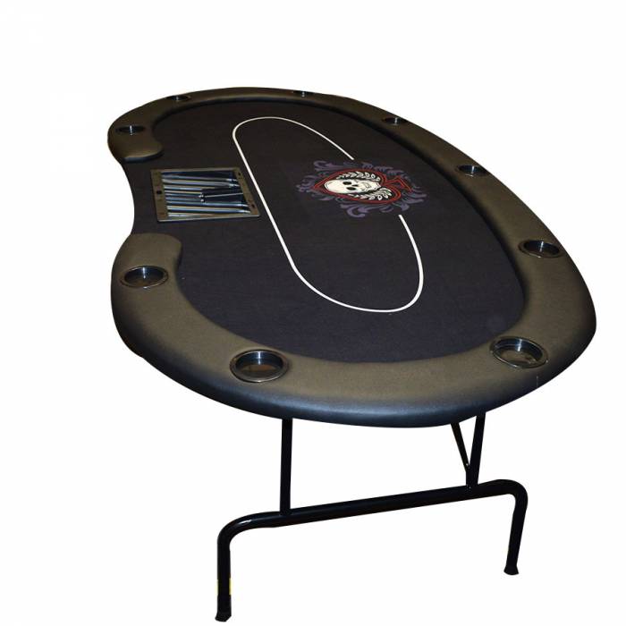 Table de poker haricot "SKULL" - avec pieds pliants - tapis jersey néoprène - 9 joueurs + dealer