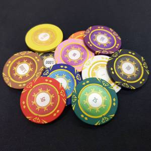 Maletín de 100 fichas de póker "SUNSHINE" - versión TORNEO - de composite de arcilla de 14 g - con accesorios.