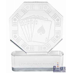 Trophée de poker octogonal TOURNAMENT WINNER – en verre - texte gravé - 20cm de haut