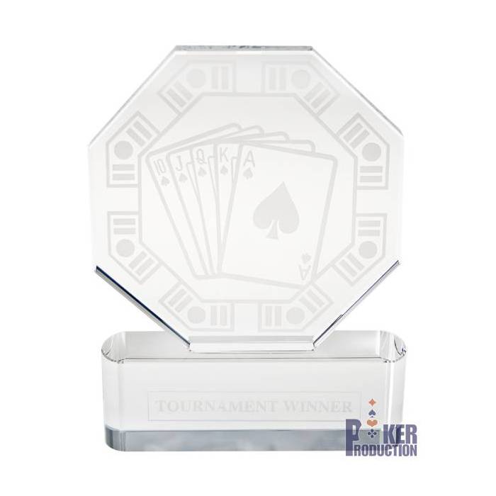 Trophée de poker octogonal TOURNAMENT WINNER – en verre - texte gravé - 20cm de haut
