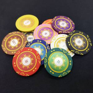 200-pokermarker SUNSHINE turneringsversionen - gjorda av 14g lermaterial - med tillbehör.