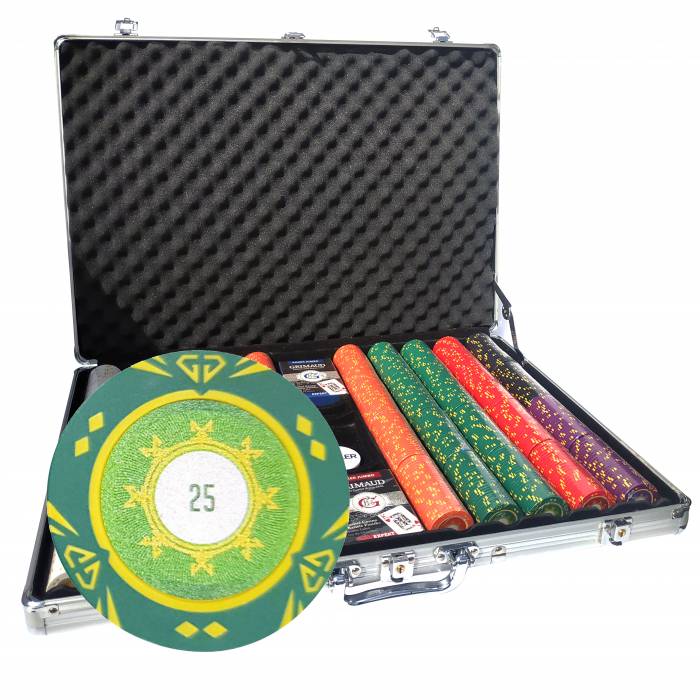 Maleta de 1000 fichas de póker "SUNSHINE" - versión TORNEO - en composite de arcilla de 14 g - con accesorios