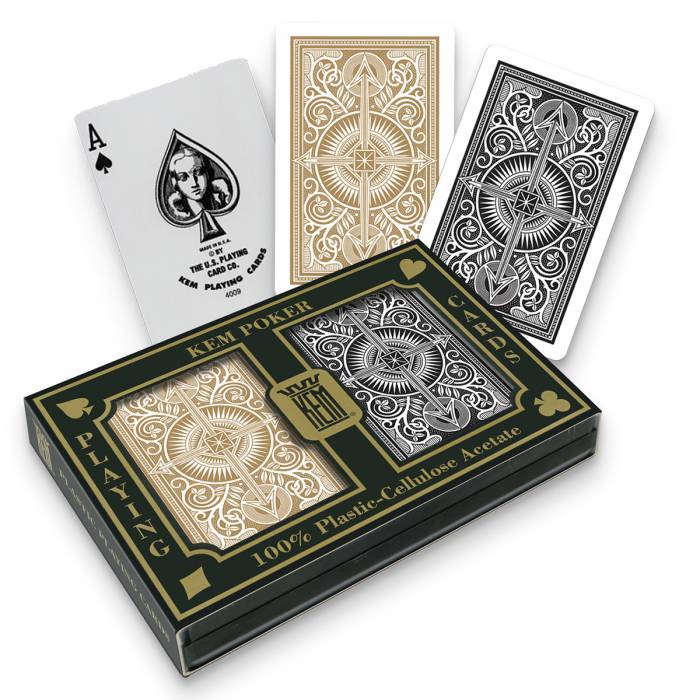 Duo pack Kem "ARROW" - Pack de 2 jeux de 54 cartes 100% plastique – format poker - en coffret plastique - 2 index standards