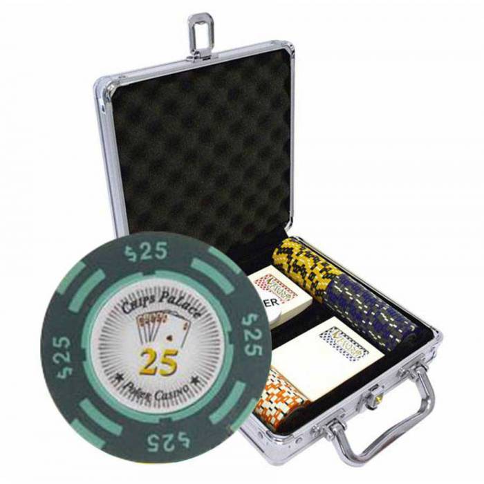 "CHIPS PALACE" Tournament Version - 100-piece Poker Chip Set - in 14g Clay Composite - with accessories.