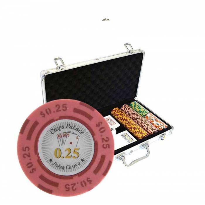 "Poker Chip Palace" 300-piece Poker Set - CASH GAME Version - in 14g Clay Composite - with accessories.