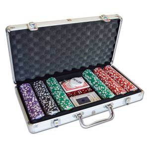 Koffer met 300 pokerfiches "ROYAL FLUSH" - van ABS-kunststof met 11,5g - geleverd met 2 kaartspellen en accessoires.