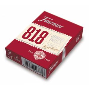 FOURNIER "818" - deck of 54 cardboard playing cards - 2 jumbo indexes.
 Color-red