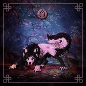 Kartomantie-Tischdecke "CHINESISCHE ASTROLOGIE HUND" - Neopren-Jersey - quadratisch - 80 x 80 cm