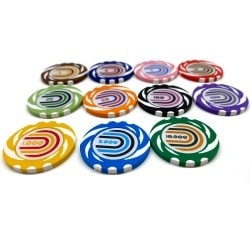 Ficha de poker "TWISTER VALOR 100" - 14g - em composto de argila com inserção de metal - à venda individualmente.