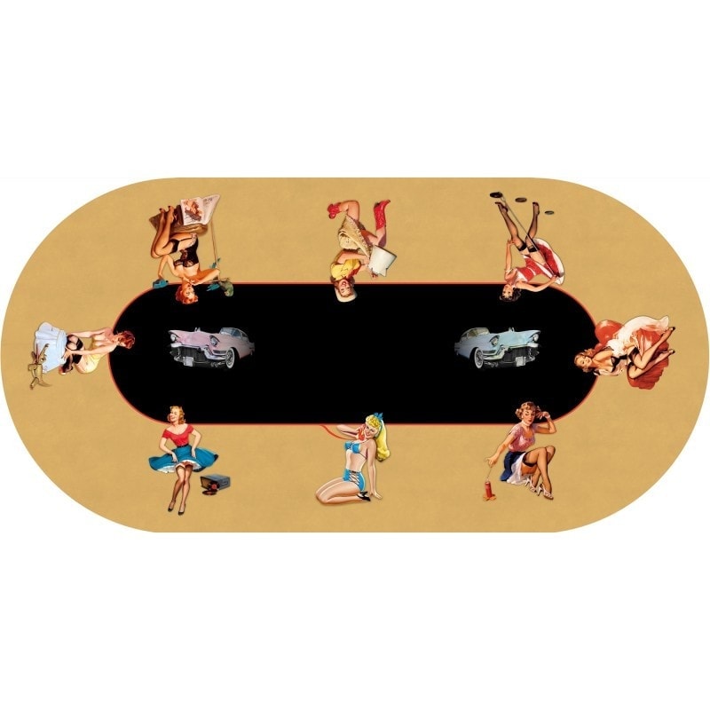 Poker-Teppich "PIN UP" - Oval - 3 Größen - 0/8 Plätze - Neopren-Jersey