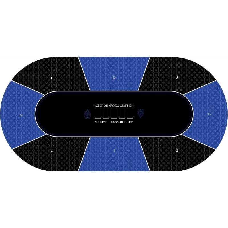 Tapis de Poker "TEXAS HOLDEM BLEU" - ovale - 3 tailles - 8/10 joueurs - jersey néoprène