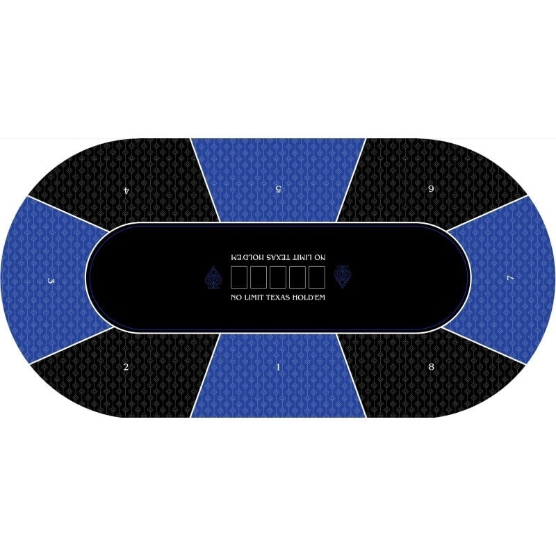 Tapis de Poker "TEXAS HOLDEM BLEU" - ovale - 3 tailles - 8/10 joueurs - jersey néoprène