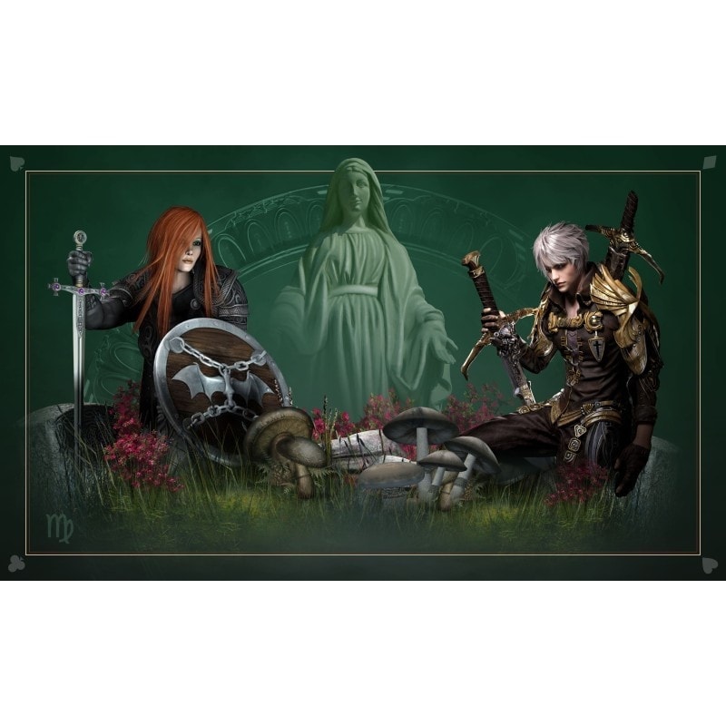 Kaartlezing mat "MAAGD ASTROLOGIE" - neopreen jersey - rechthoekig - 100 x 60 cm.