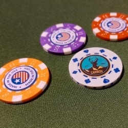 Custom stickers for ABS poker chips.