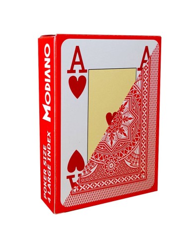 Modiano "CRISTALLO RED" - En spelkortsuppsättning med 55 kort tillverkade av 100% plast - i pokersstorlek - med 4 stora index.