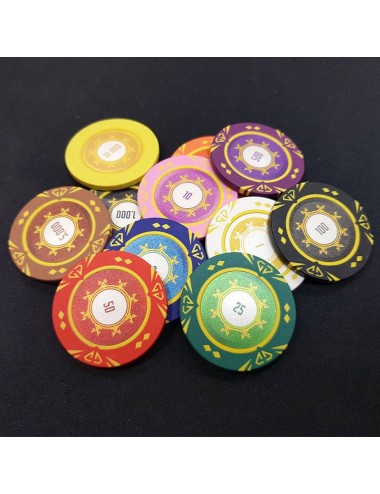 Pokermarker "SUNSHINE VÄRDE 2" - 14g - i lerkomposit med metallinlägg - till försäljning per styck