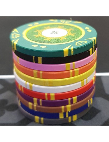 Ficha de poker "SUNSHINE VALOR 2" - 14g - em composto de argila com inserto de metal - à venda unitariamente.