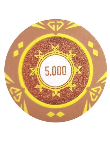 Ficha de poker "SUNSHINE VALOR 5000" - 14g - em compósito de argila com inserção de metal - à venda individualmente.