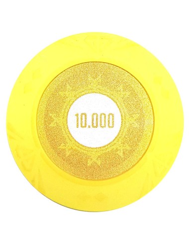 Gettone da poker "SUNSHINE VALORE 10000" - 14g - in composito argilla con inserto in metallo - in vendita singolarmente.