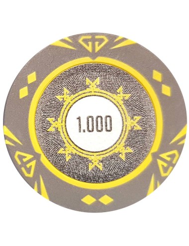 "Poker marker 'SUNSHINE VÄRDE 1000' - 14g - i lera-komposit med metallinlägg - säljes per styck."