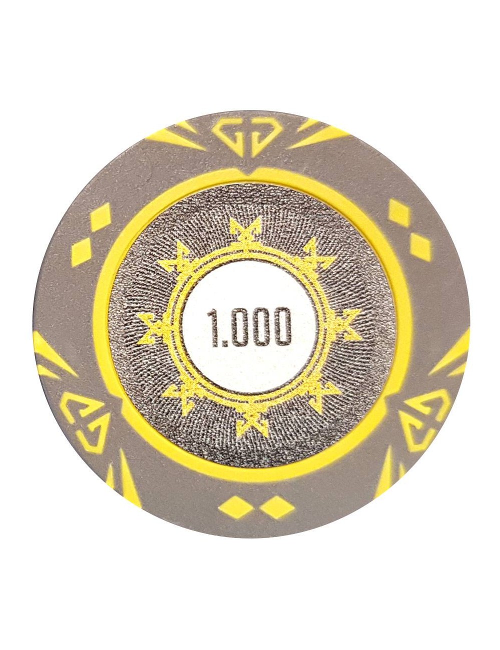 "Poker marker 'SUNSHINE VÄRDE 1000' - 14g - i lera-komposit med metallinlägg - säljes per styck."