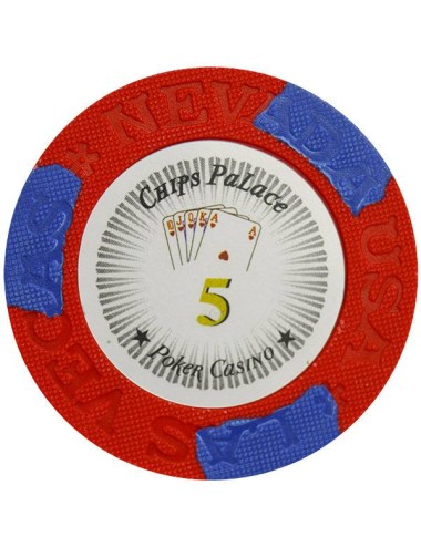 Ficha de póquer "LAS VEGAS 5" - en composite de arcilla con inserción de metal - 14g - disponible para la venta individualmente.