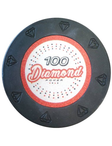 Ficha de pôquer "DIAMOND 100" - 14g - em composto de argila com inserção de metal - à venda por unidade.