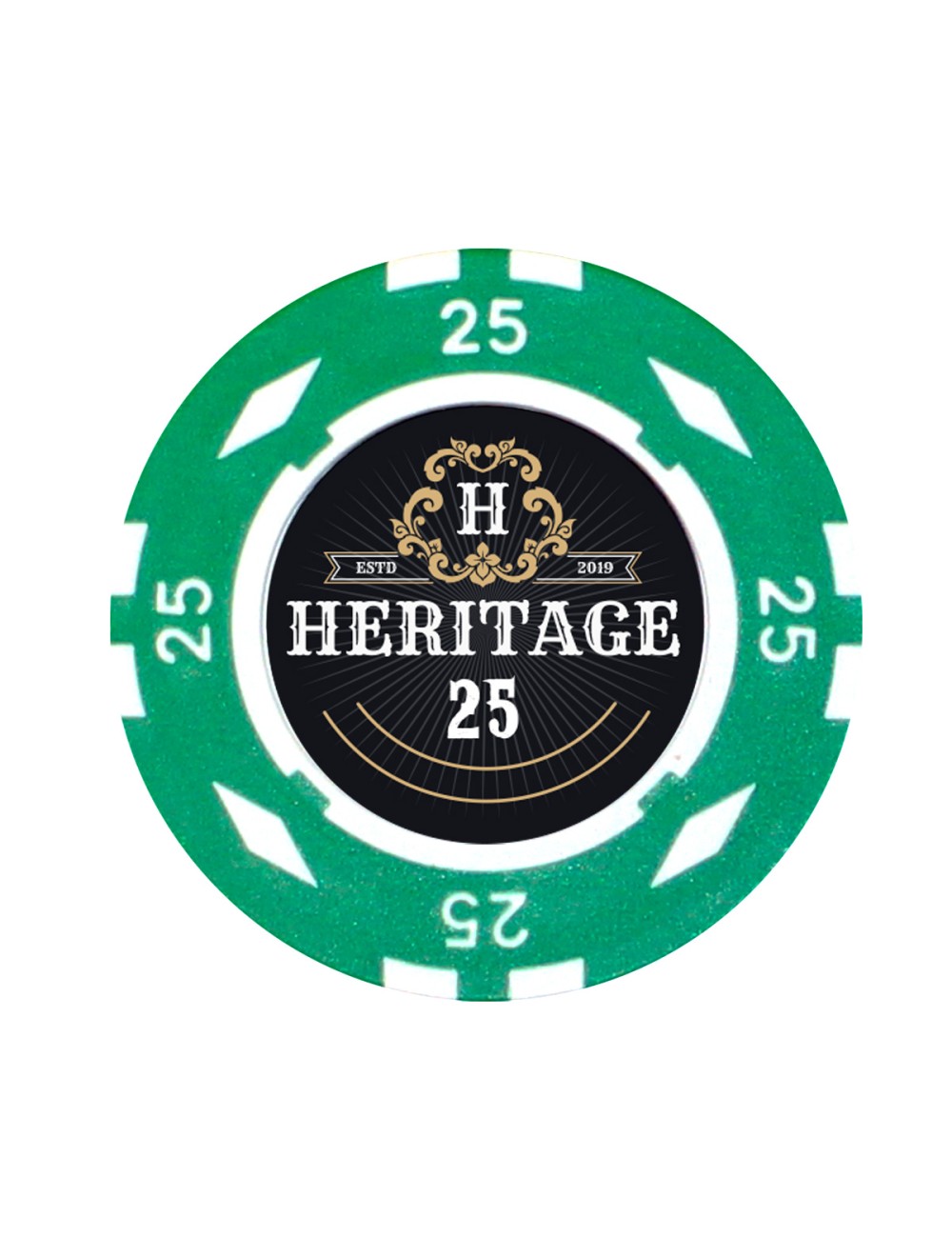 Ficha de póker "HERITAGE 25" - 14g - de composite de arcilla con inserción metálica - disponible para la venta individualmente.