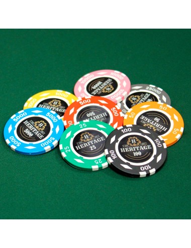 Poker chip "HERITAGE 500" - 14g - made of clay composite with metal insert - sold individually.