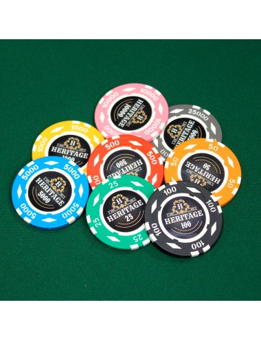 Poker chip "HERITAGE 100" - 14g - made of clay composite with metal insert - for sale individually.