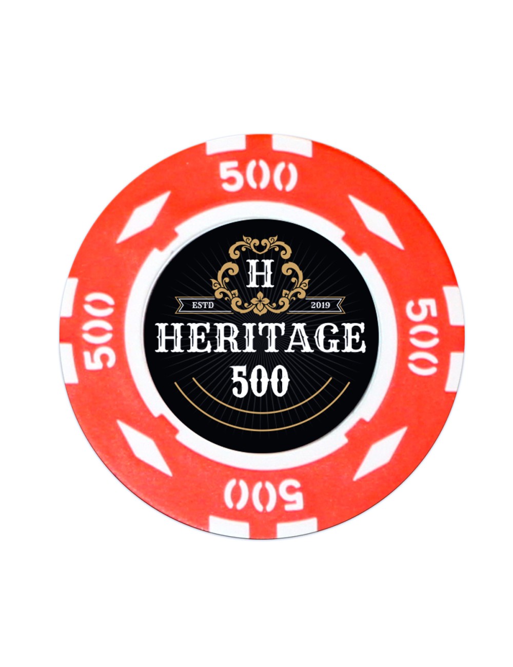 Poker chip "HERITAGE 500" - 14g - made of clay composite with metal insert - available for sale individually.