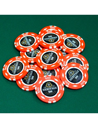 Poker chip "HERITAGE 500" - 14g - made of clay composite with metal insert - available for sale individually.