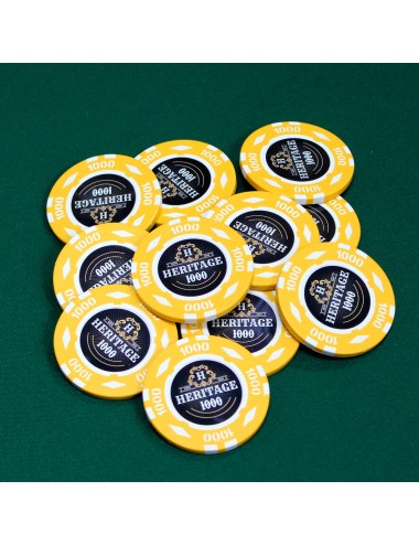 Pokerchip "HERITAGE 1000" - 14g - van klei-composiet met metalen inzetstuk - te koop per stuk.