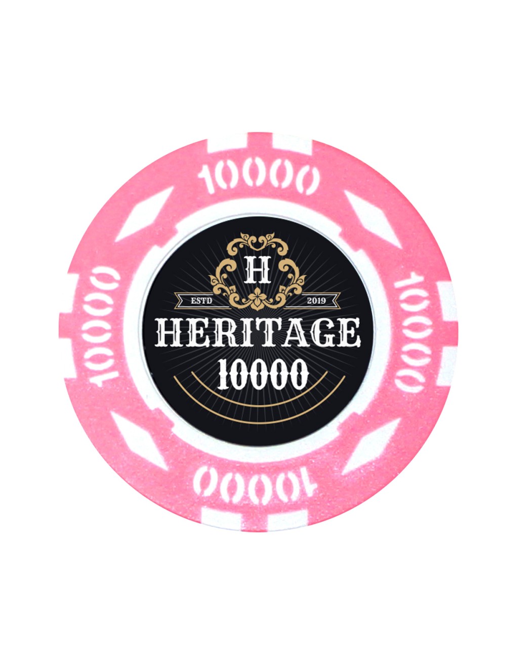 "Poker chip "HERITAGE 10000" - 14g - made of clay composite with metal insert - for sale individually."