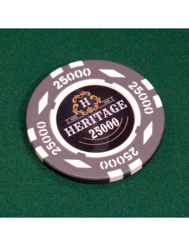 Ficha de poker "HERITAGE 25000" - 14g - em composto de argila com inserção de metal - disponível para venda por unidade.