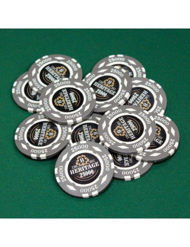 Ficha de poker "HERITAGE 25000" - 14g - em composto de argila com inserção de metal - disponível para venda por unidade.