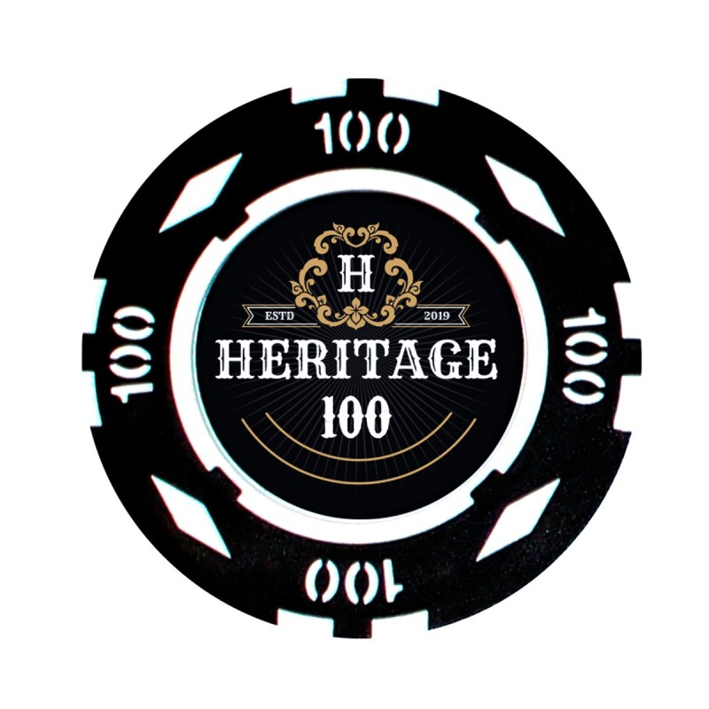 Ficha de pôquer "HERITAGE 100" - 14g - em composto de argila com inserção de metal - à venda individualmente.