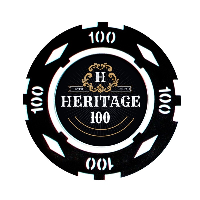 Pokerbricka "HERITAGE 100" - 14g - i lerkomposit med metallinlägg - säljs styckvis