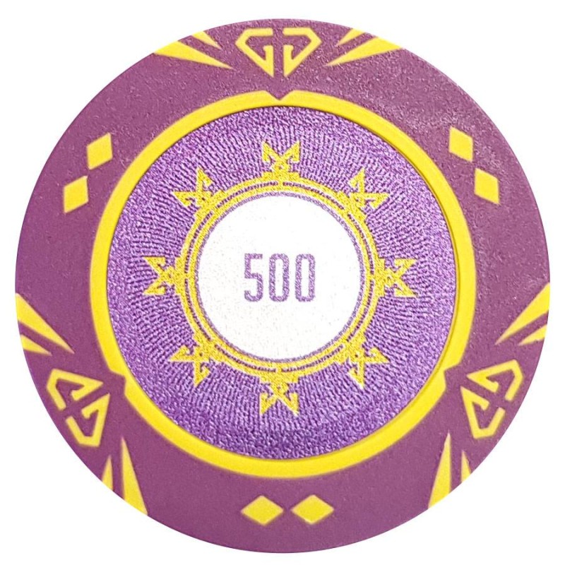Pokerchip "SUNSHINE WERT 500" - 14g - aus Ton-Verbundstoff mit Metalleinsatz - einzeln erhältlich