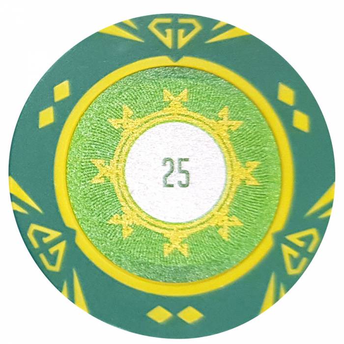 Ficha de póker "SUNSHINE VALOR 0.25" - 14g - de composite de arcilla con inserción metálica - disponible para la venta individua